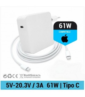 CARGADOR COMPATIBLE APPLE MACBOOK 13 A1706 A1708 INCLUYE CABLE TIPO C 61WATTS..