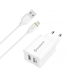 Cargador 2 entrada USB + Cable Lightning 2.4A de 1 Metro