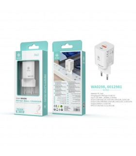 Cargador PD + QC3.0 2 Puertos Tipo-C  2 Puertos 20W Blanco  Cargador Hogar